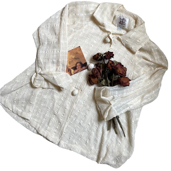 Vintage oversized Fall autumn sheer beige button down top - Picture 17 of 17